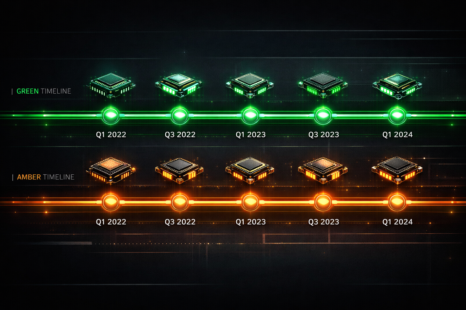Roadmap comparativo 2026-2028 con Nvidia Vera Rubin, Rubin Ultra, AMD Instinct MI450 y MI500 sobre línea de tiempo