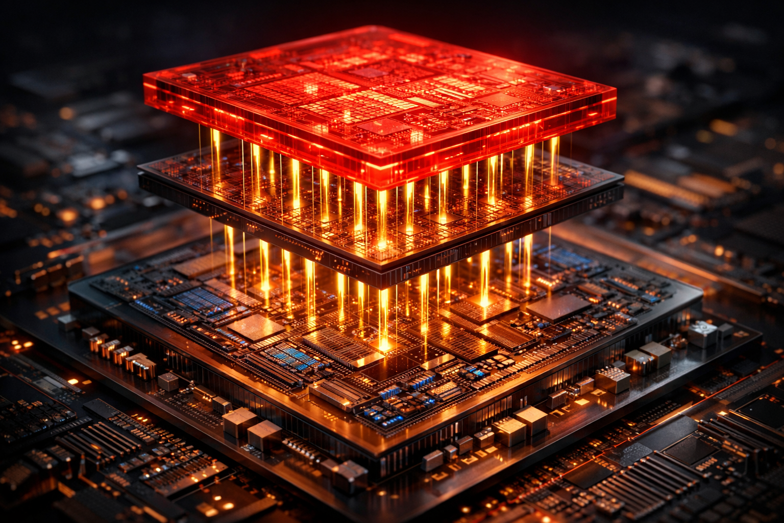 Diagrama del 3D V-Cache de primera generación apilado sobre el CCD Zen 4 del Ryzen 7 7700X3D