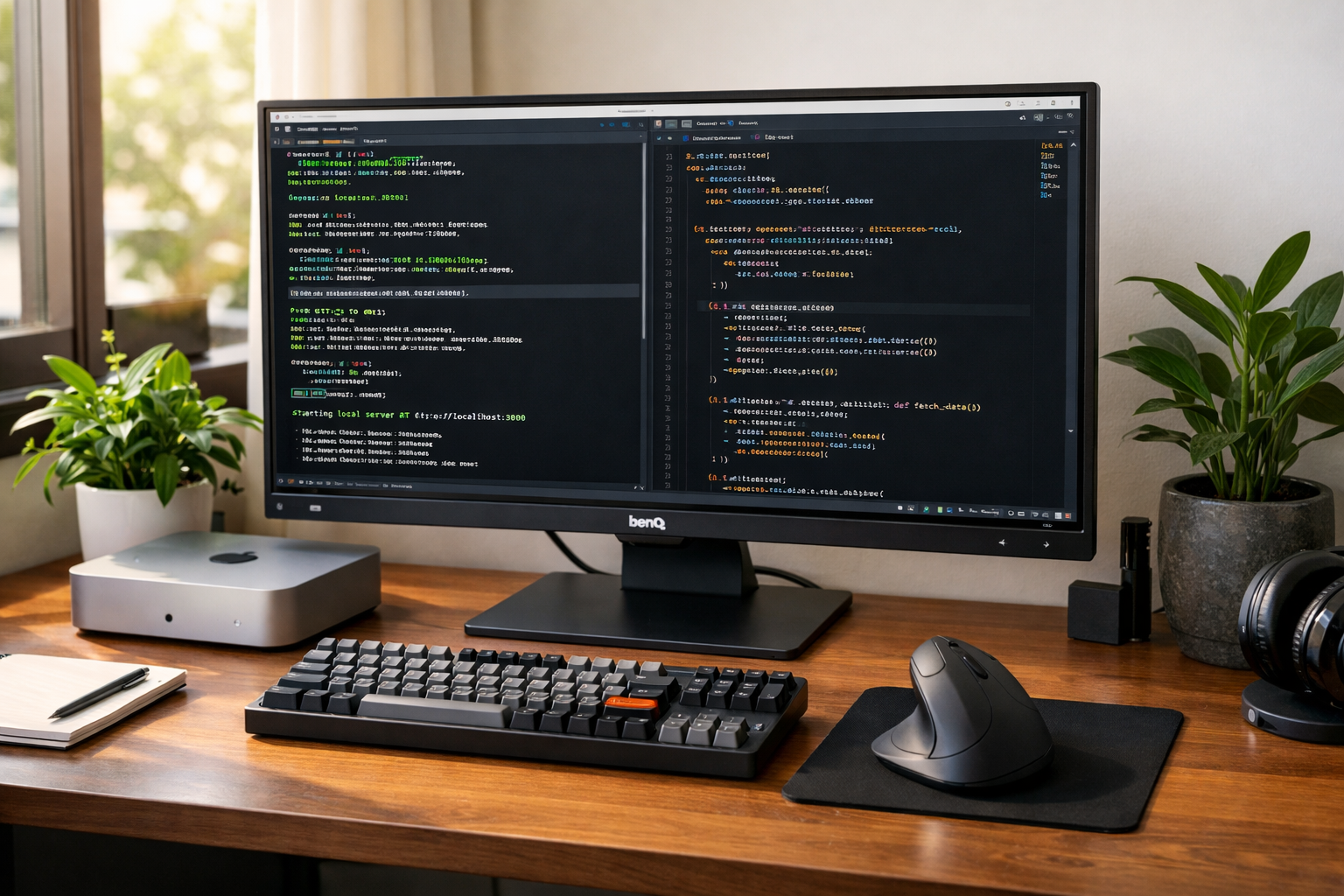Setup de desarrollo con Mac mini M4 y monitor 4K usando Claude Code en terminal