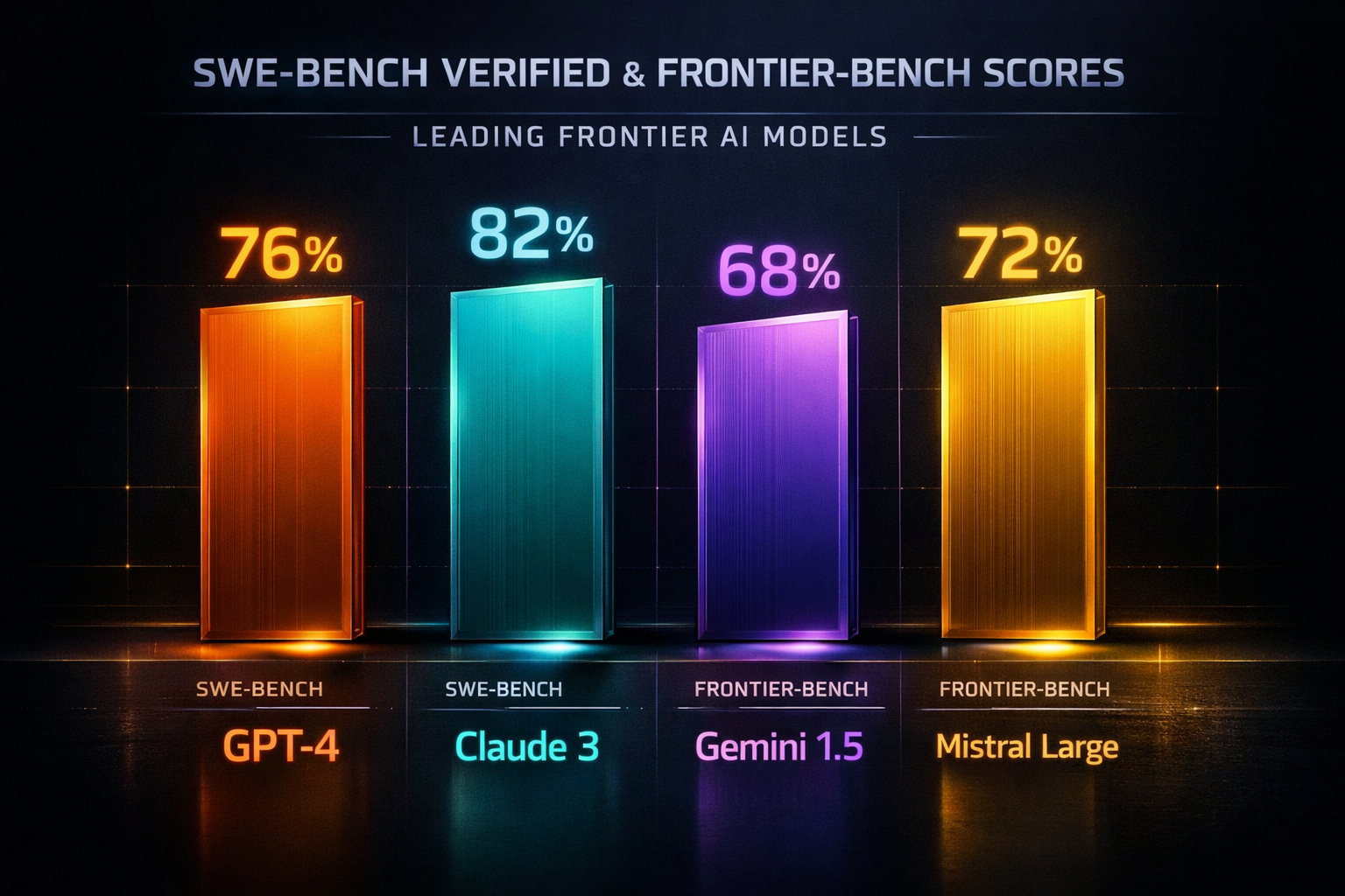 Grafico comparativo de barras mostrando puntuaciones SWE-Bench Verified y Frontier-Bench de los modelos frontera 2026