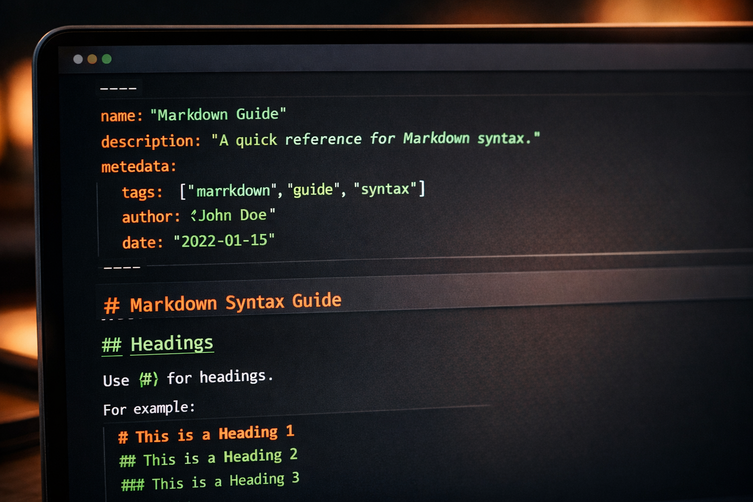 Editor mostrando un fichero SKILL.md con frontmatter YAML y body Markdown de instrucciones detalladas