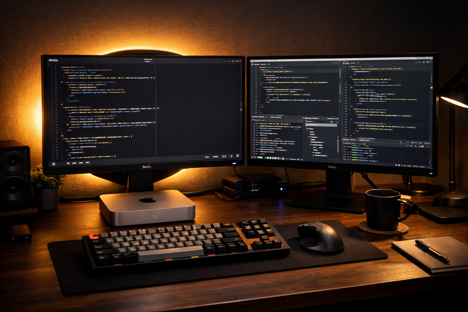 Setup de desarrollador con monitor 4K y Cursor 3 ejecutando Composer 2