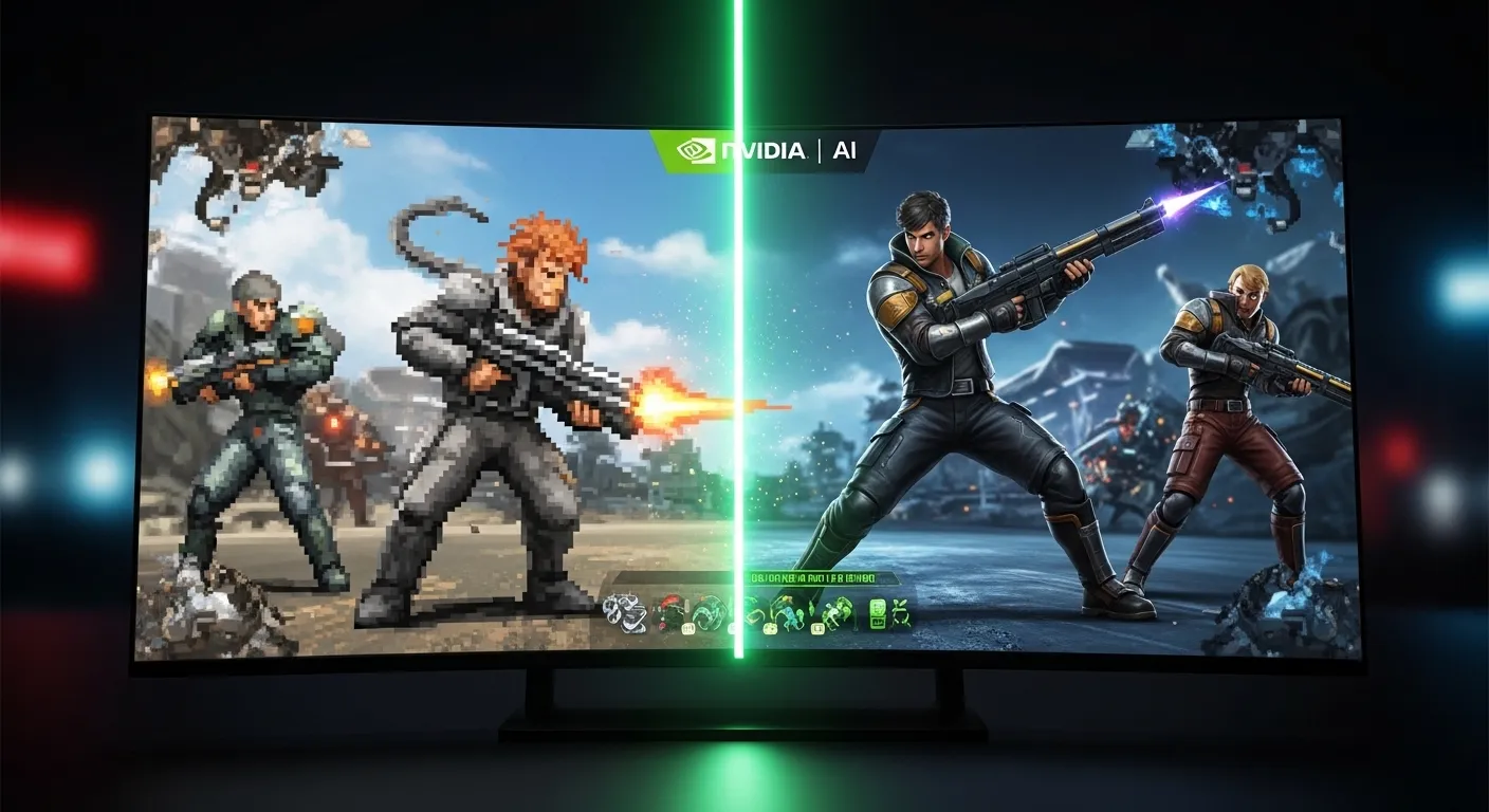 Comparativa visual de DLSS 4.5 mostrando la mejora de calidad con upscaling de IA