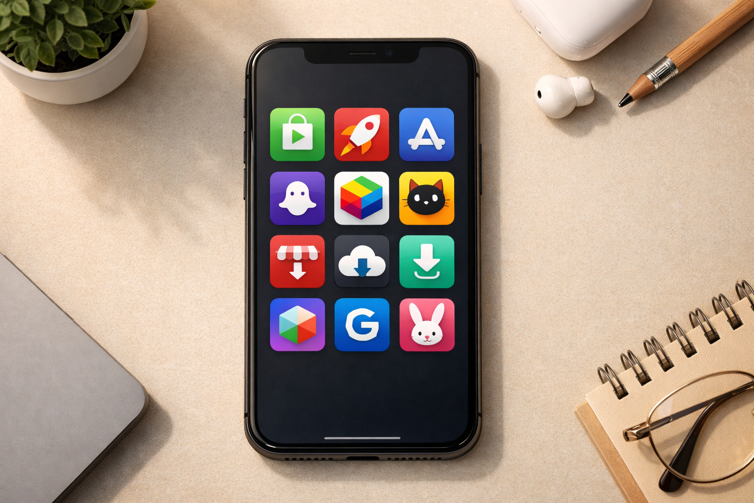Iconos de tiendas de aplicaciones alternativas Android en una pantalla flotante