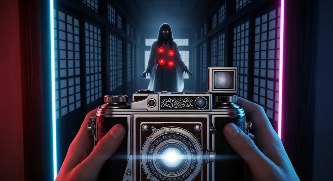 La Cámara Obscura en acción fotografiando un espíritu en Fatal Frame II Remake