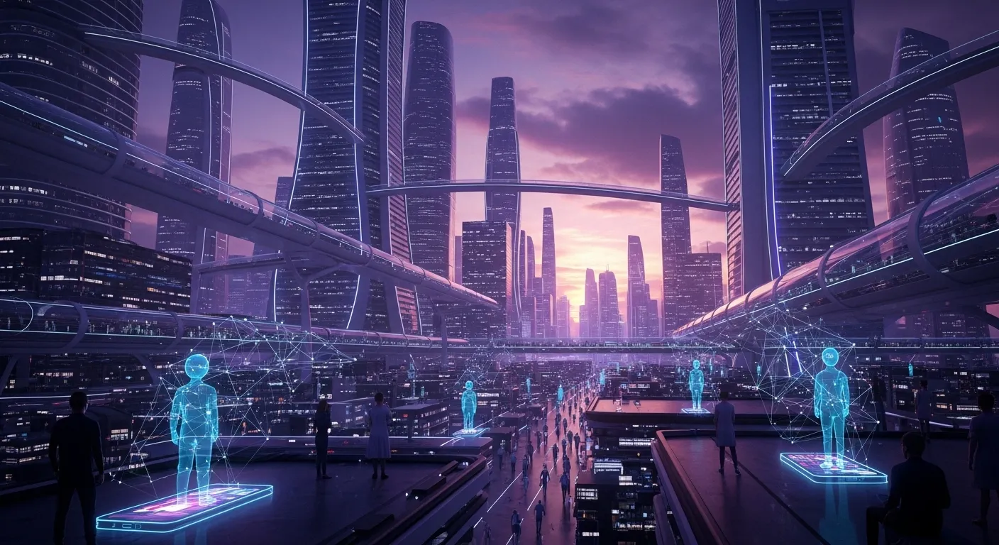 Visión futurista de asistentes de IA agénticos controlando dispositivos