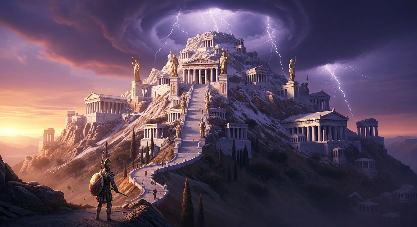 Ilustración conceptual del Monte Olimpo de God of War con gráficos modernos