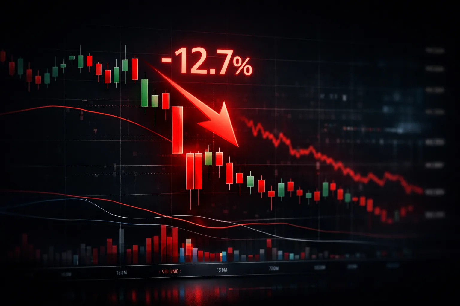 Gráfico conceptual de la caída bursátil de Alphabet el 5 de agosto de 2026 con velas rojas y línea de tendencia descendente