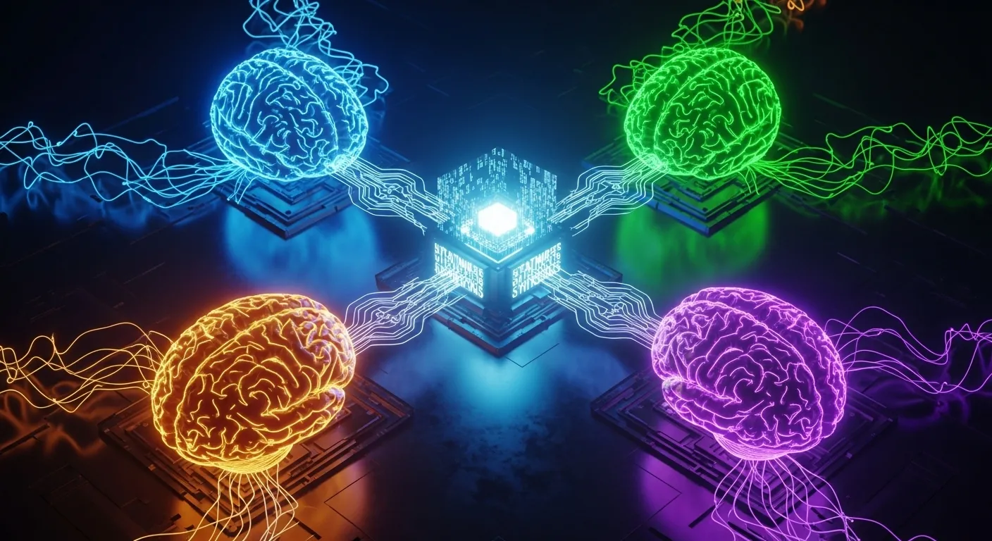 Representación visual del sistema multi-agente de Grok 4.20 con cuatro agentes de IA