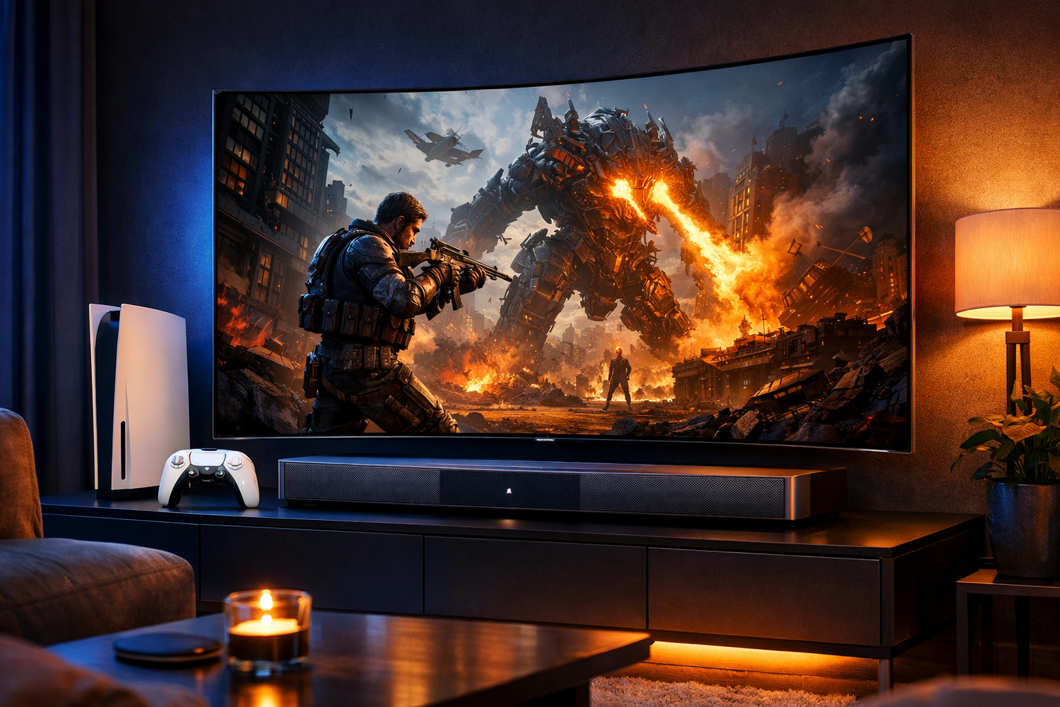 Setup gaming premium con TV OLED, PS5 Pro y mando para GTA 6