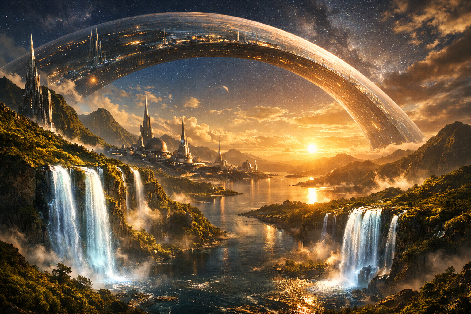 Paisaje del anillo alienigena en Halo Campaign Evolved con iluminacion ray tracing y arquitectura sci-fi