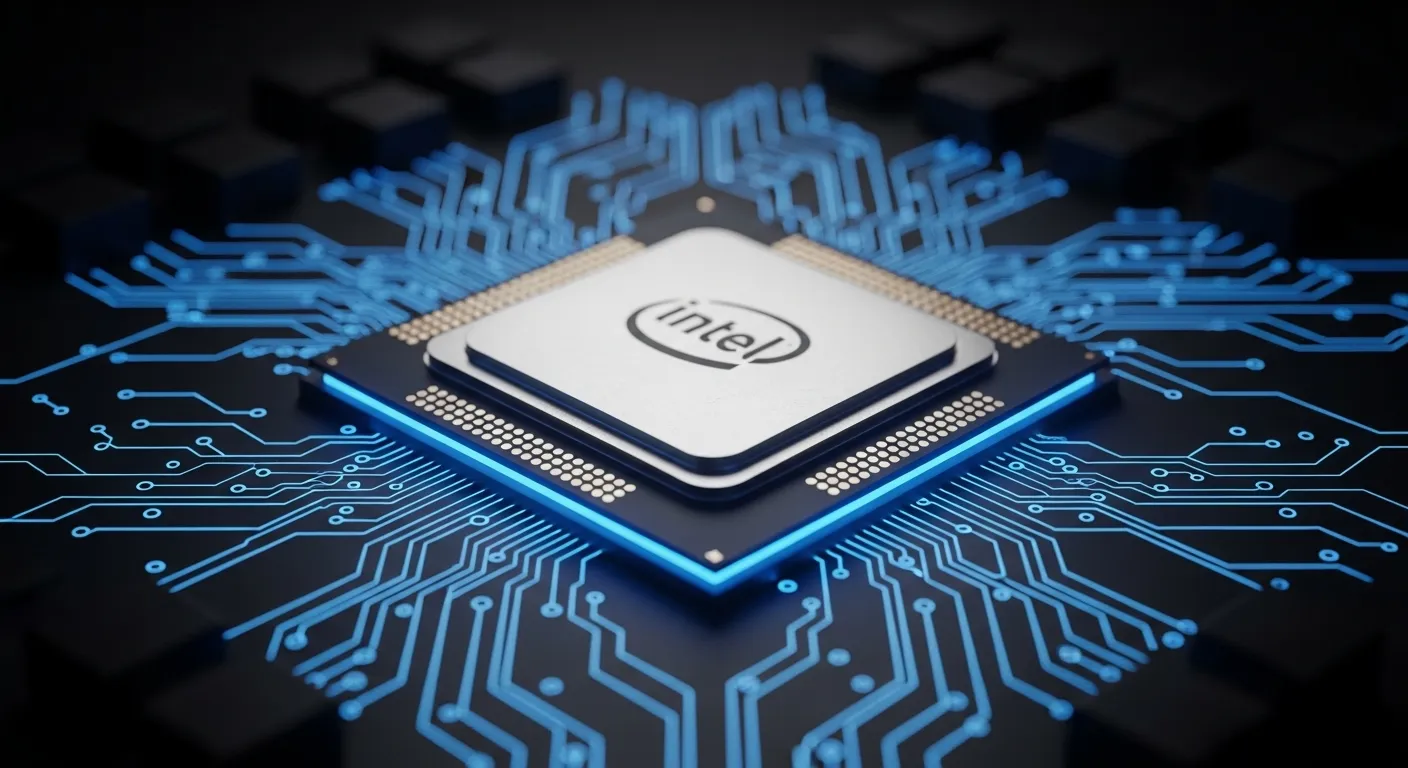 Intel Panther Lake Core Ultra Series 3, procesador sobre fondo tecnológico futurista