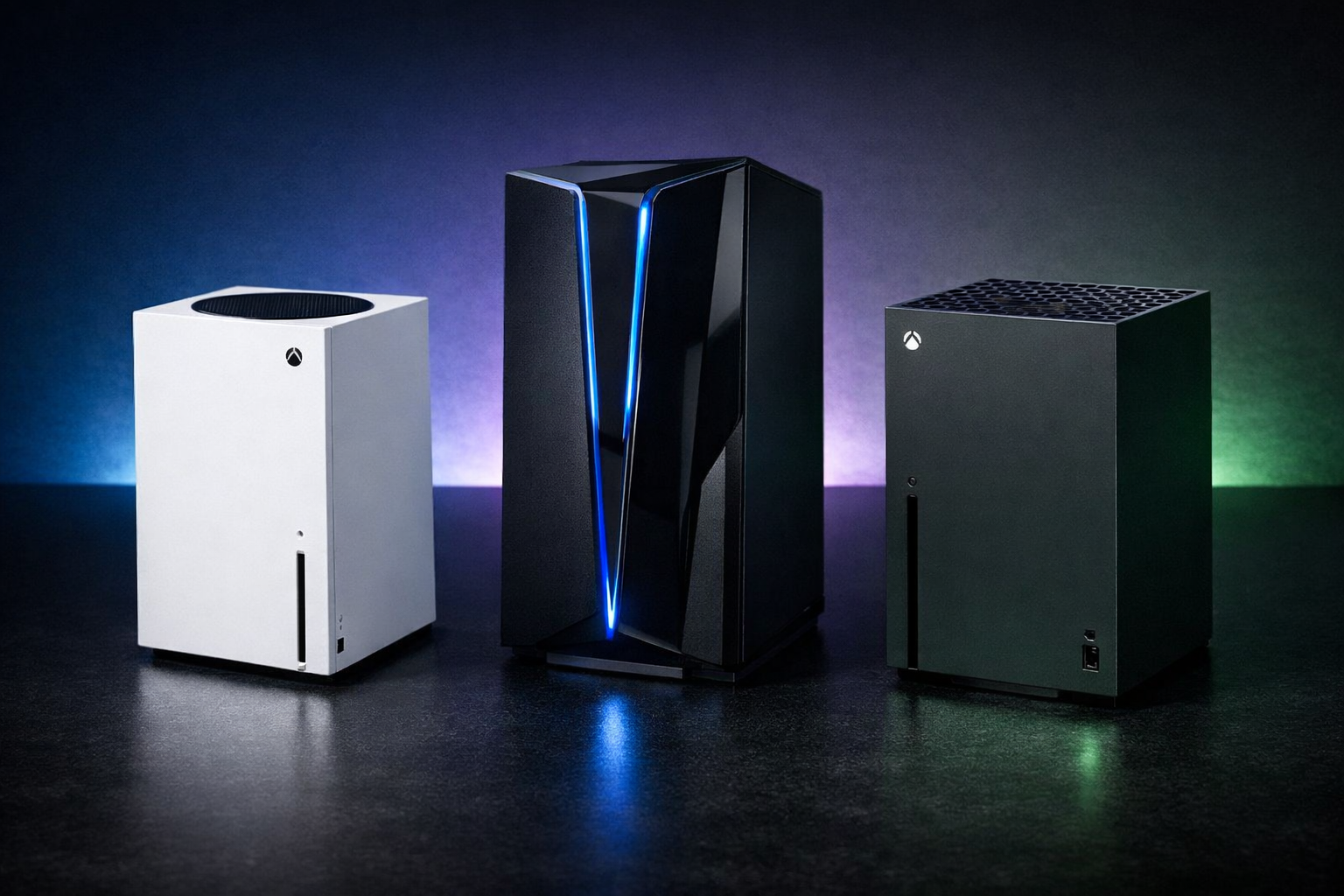 Consolas Nintendo Switch 2 PS5 y Xbox Series X con mandos y juegos físicos