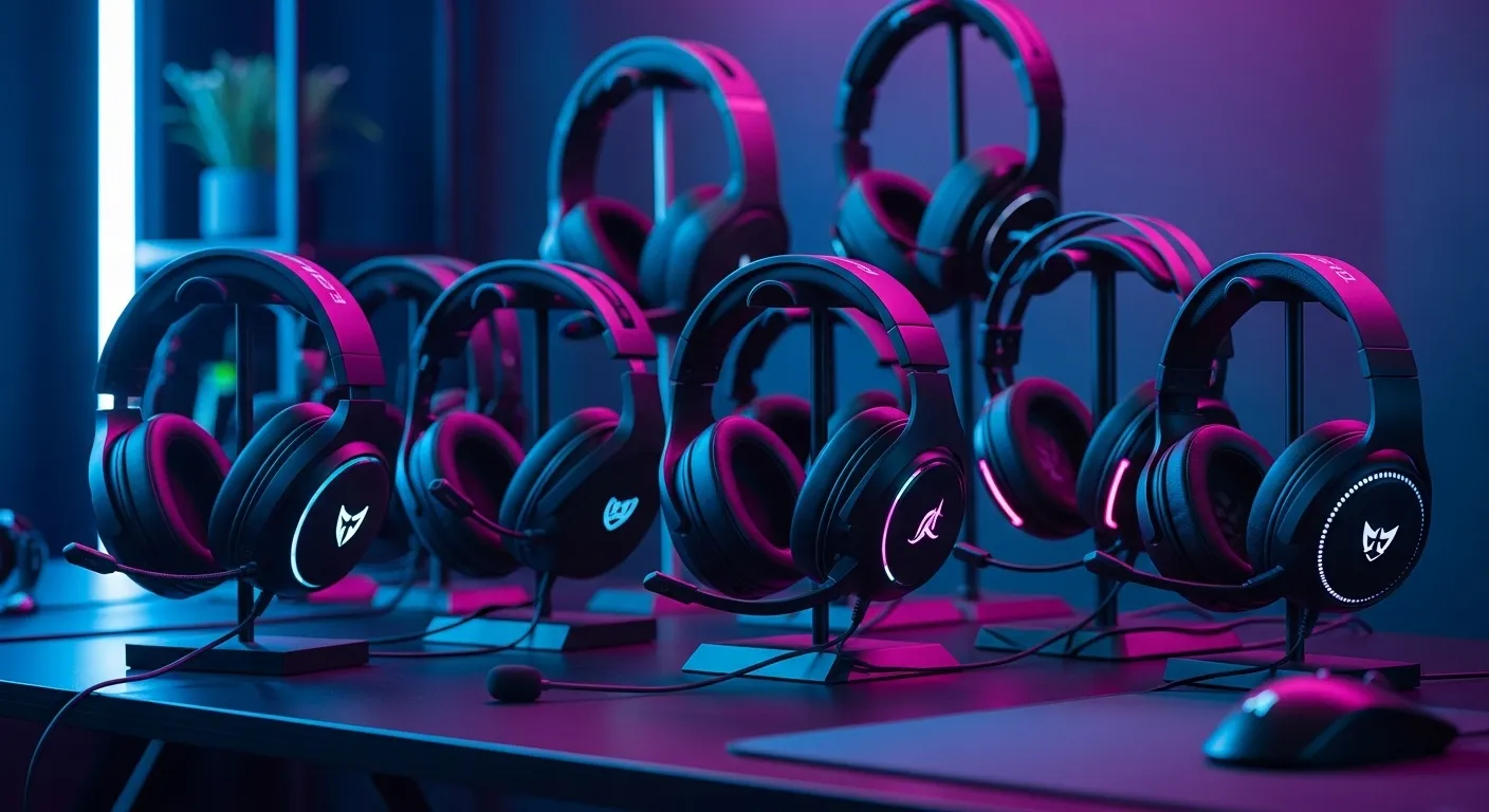 Selección de los mejores auriculares gaming de 2026 sobre un escritorio gaming con iluminación
