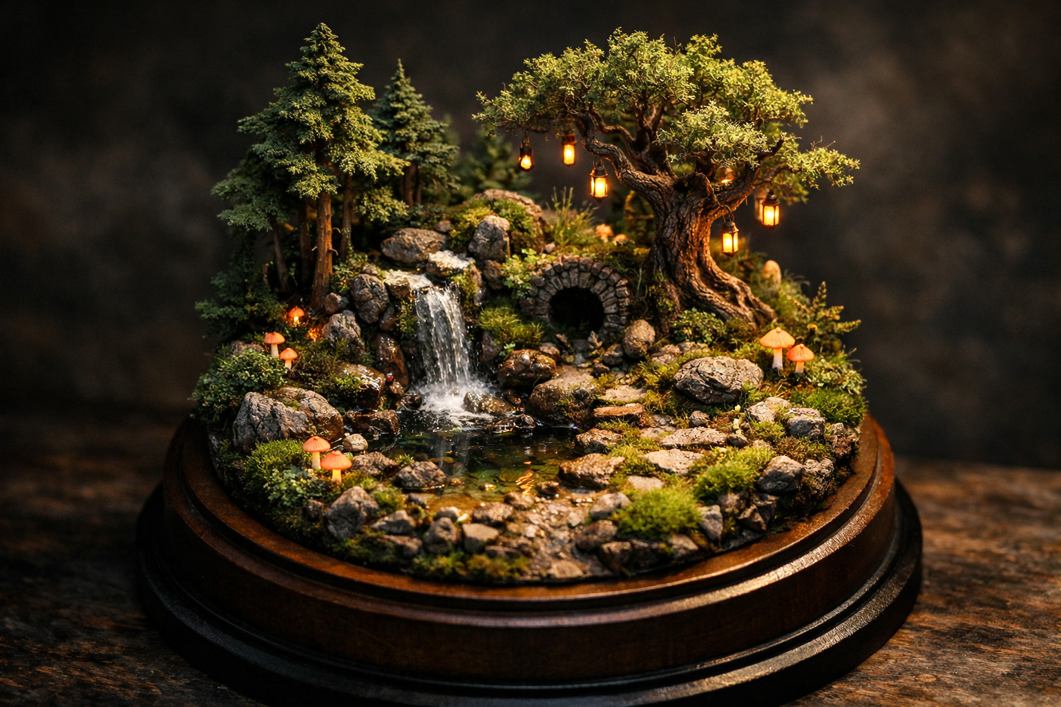 Diorama fantasy landscape miniature enchanted forest cinematic lighting cooperative fantasy adventure aesthetic