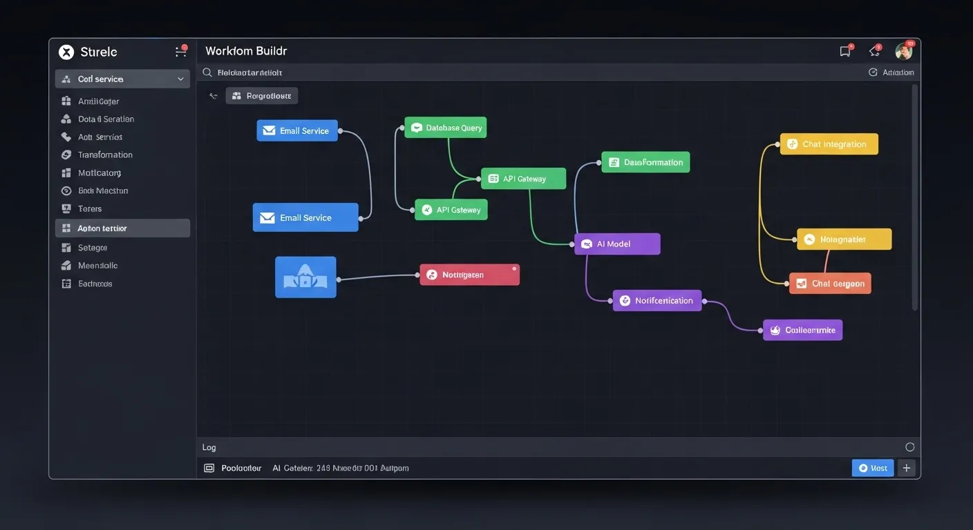 Interfaz visual de n8n con workflow de automatización e IA
