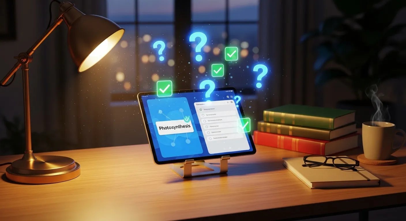 Estudiante usando cuestionarios y guías de estudio generados por NotebookLM en una tablet