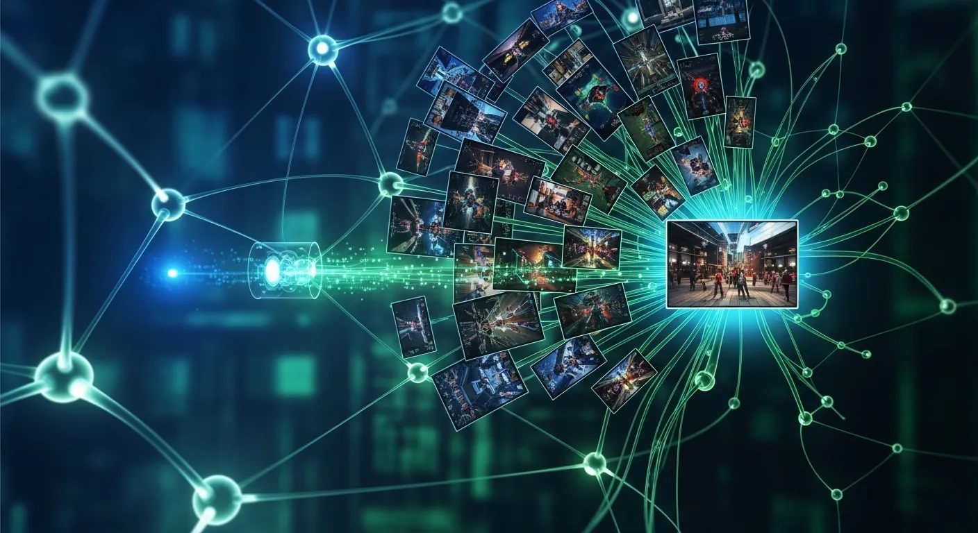 Representación visual de generación de frames por IA con múltiples frames multiplicándose