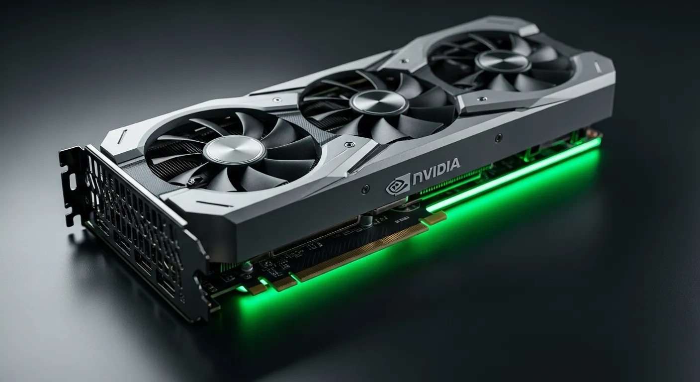 NVIDIA GeForce RTX 5060 Ti sobre fondo oscuro con acentos de luz verde neón
