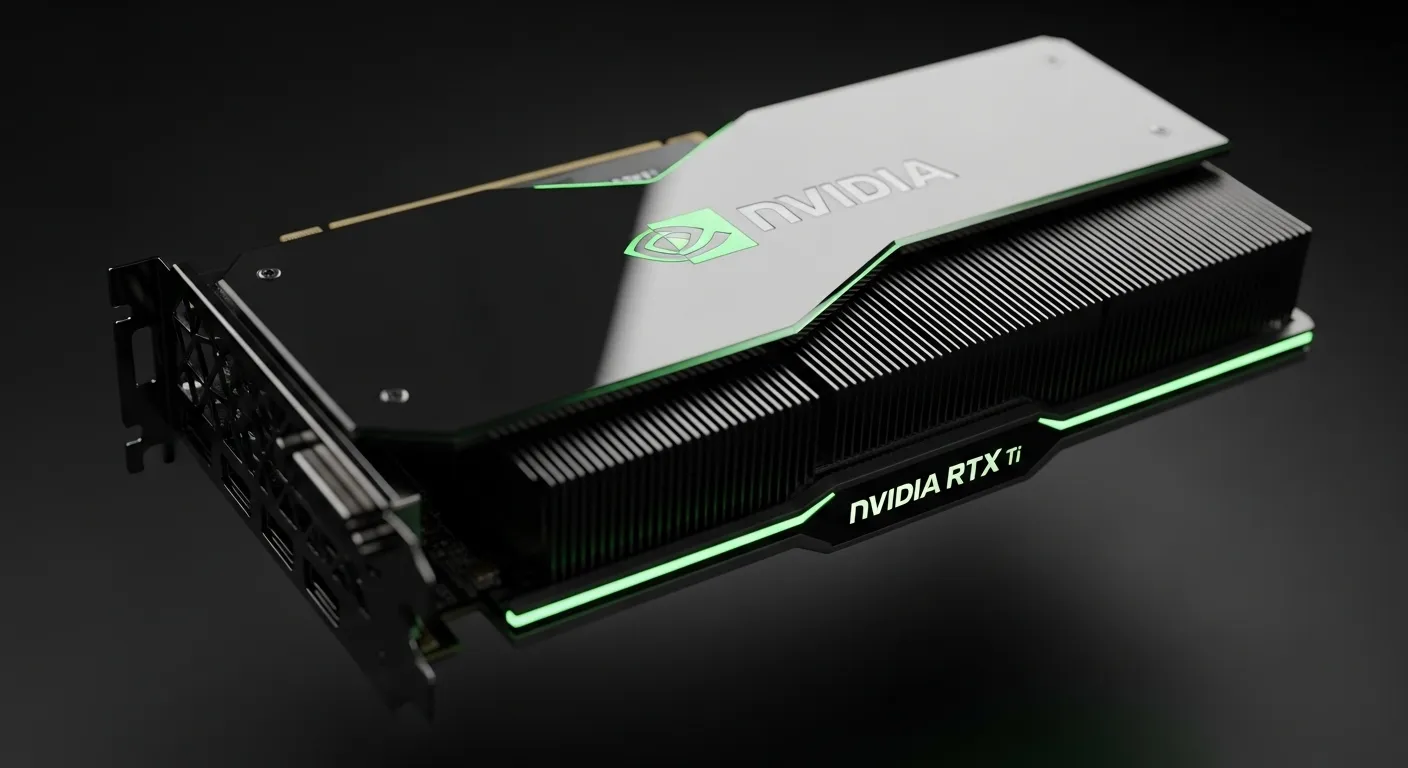 NVIDIA GeForce RTX 5070 Ti con iluminación verde dramática sobre fondo oscuro tecnológico