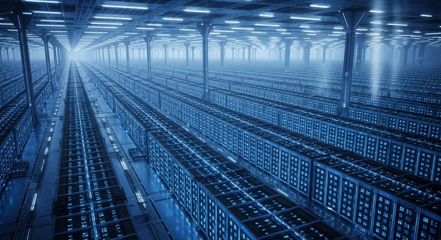 Centro de datos futurista para entrenamiento de modelos de inteligencia artificial