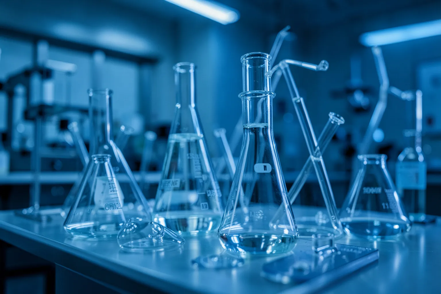 Laboratorio moderno con equipamiento científico iluminado en tonos frios