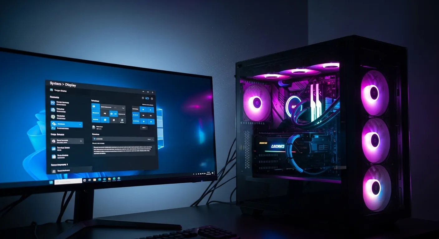 PC gaming con Windows 11 optimizado mostrando configuraciones de rendimiento