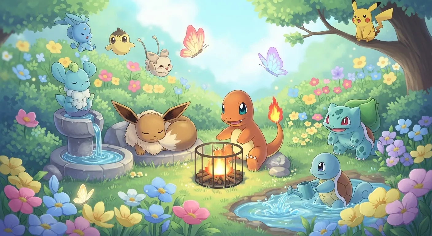 Pokémon conviviendo en un hábitat personalizado en Pokopia