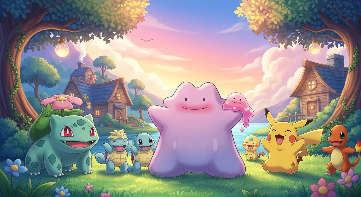 Pokémon Pokopia gameplay mostrando un Ditto construyendo una isla con Pokémon