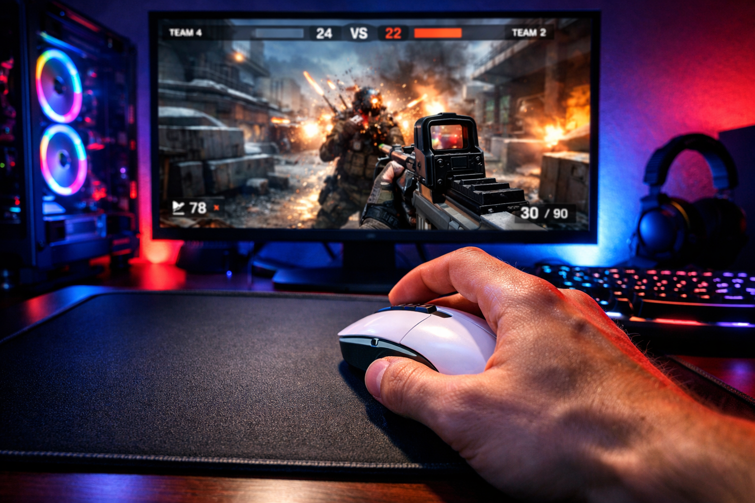 Razer DeathAdder V4 Pro en uso jugando FPS competitivo Valorant