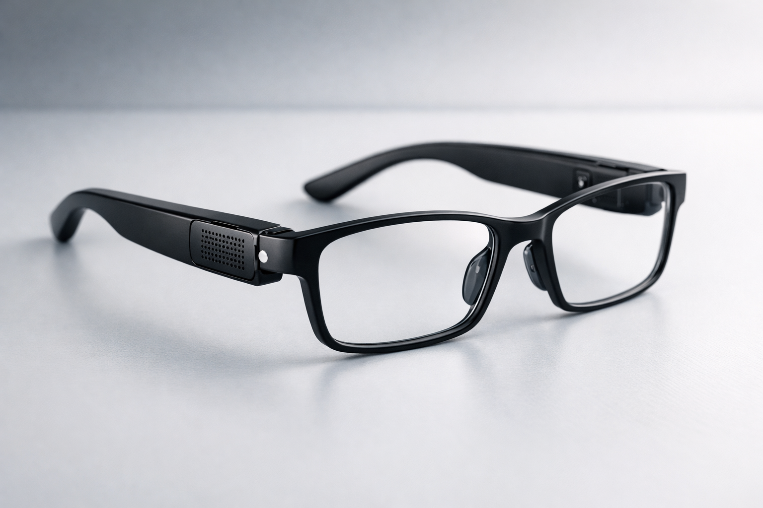 Samsung Galaxy Glasses en dos diseños Gentle Monster y Warby Parker sobre una mesa negra minimalista
