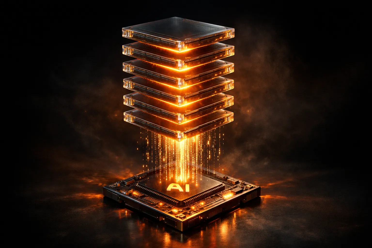 Wafer con arquitectura zHBM de Samsung vertical sobre acelerador de IA presentada en FMS 2026