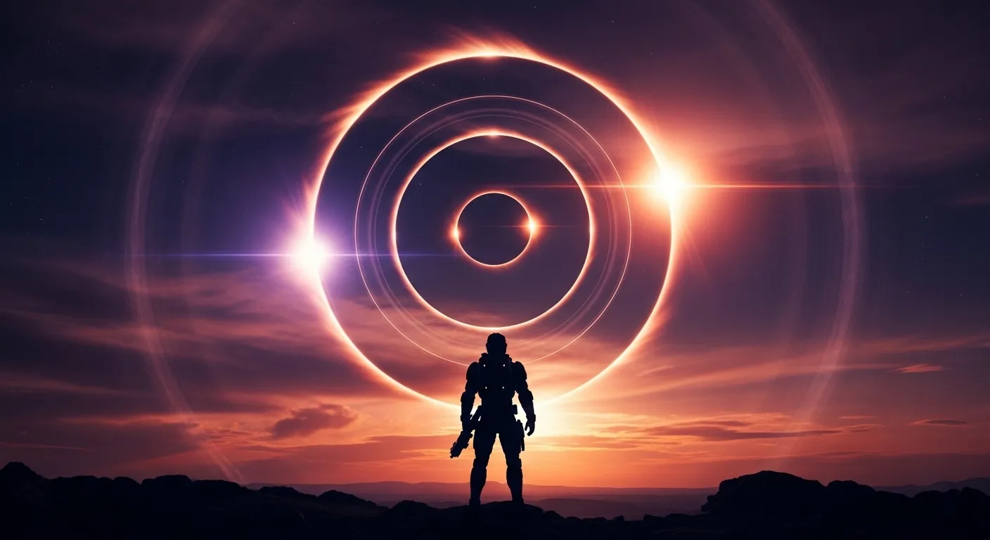 Arjun Devraj en el planeta Carcosa bajo un eclipse alienígena en Saros de Housemarque para PS5