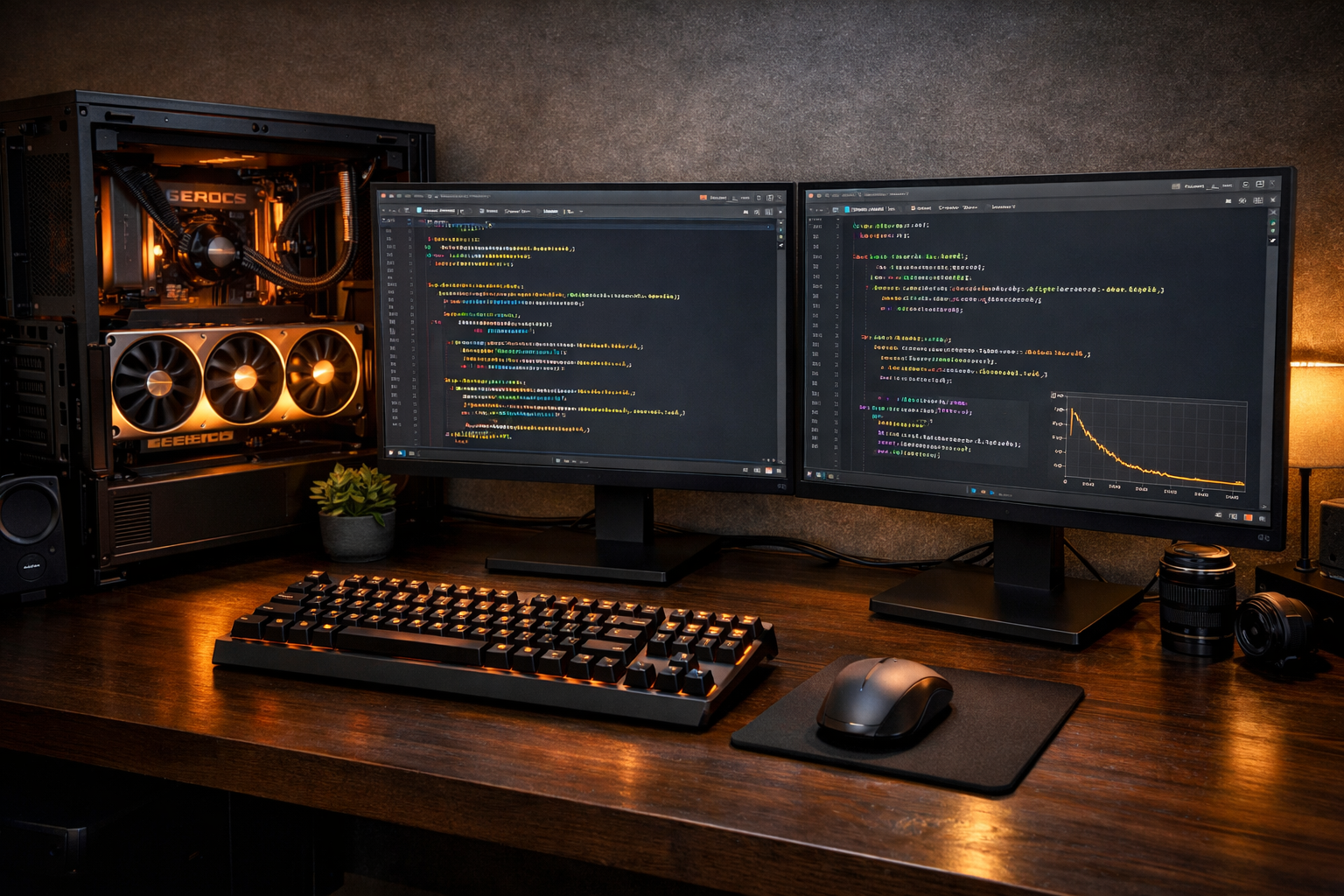 Workstation con GPU flagship refrigeración líquida y almacenamiento NVMe iluminada en azul