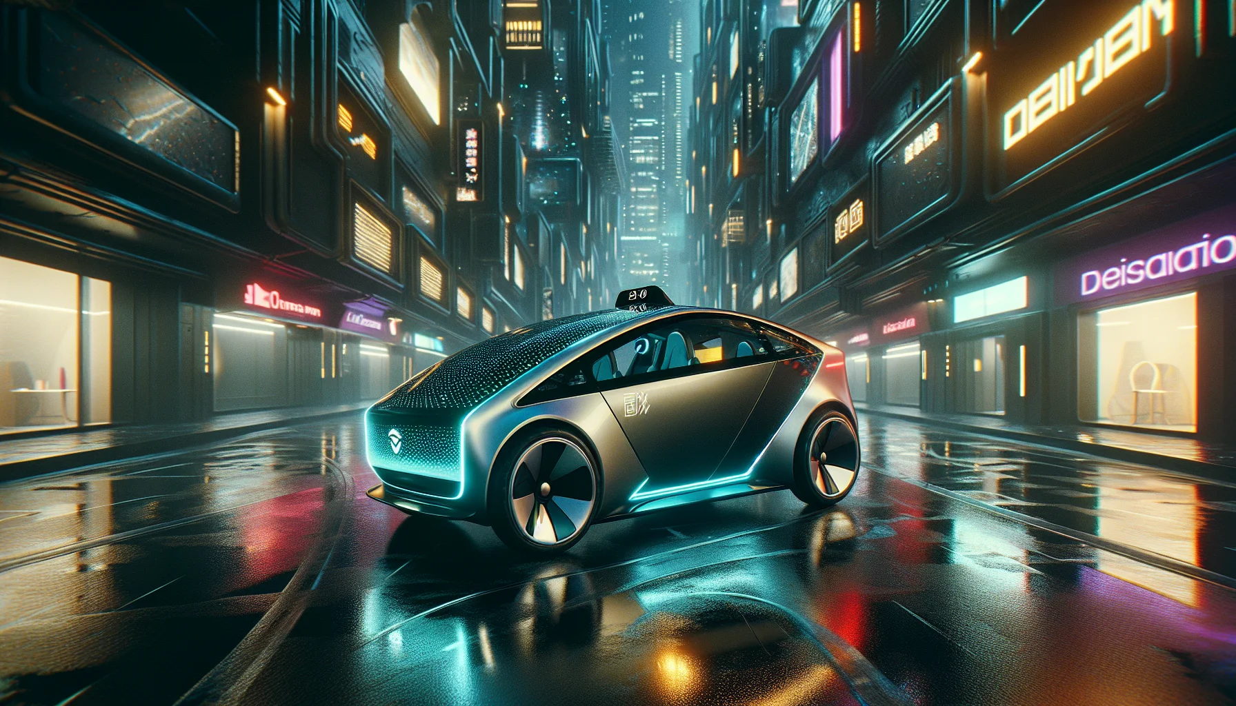 Robotaxi Rivian R2 autónomo en una ciudad de Estados Unidos con la identidad visual de Uber