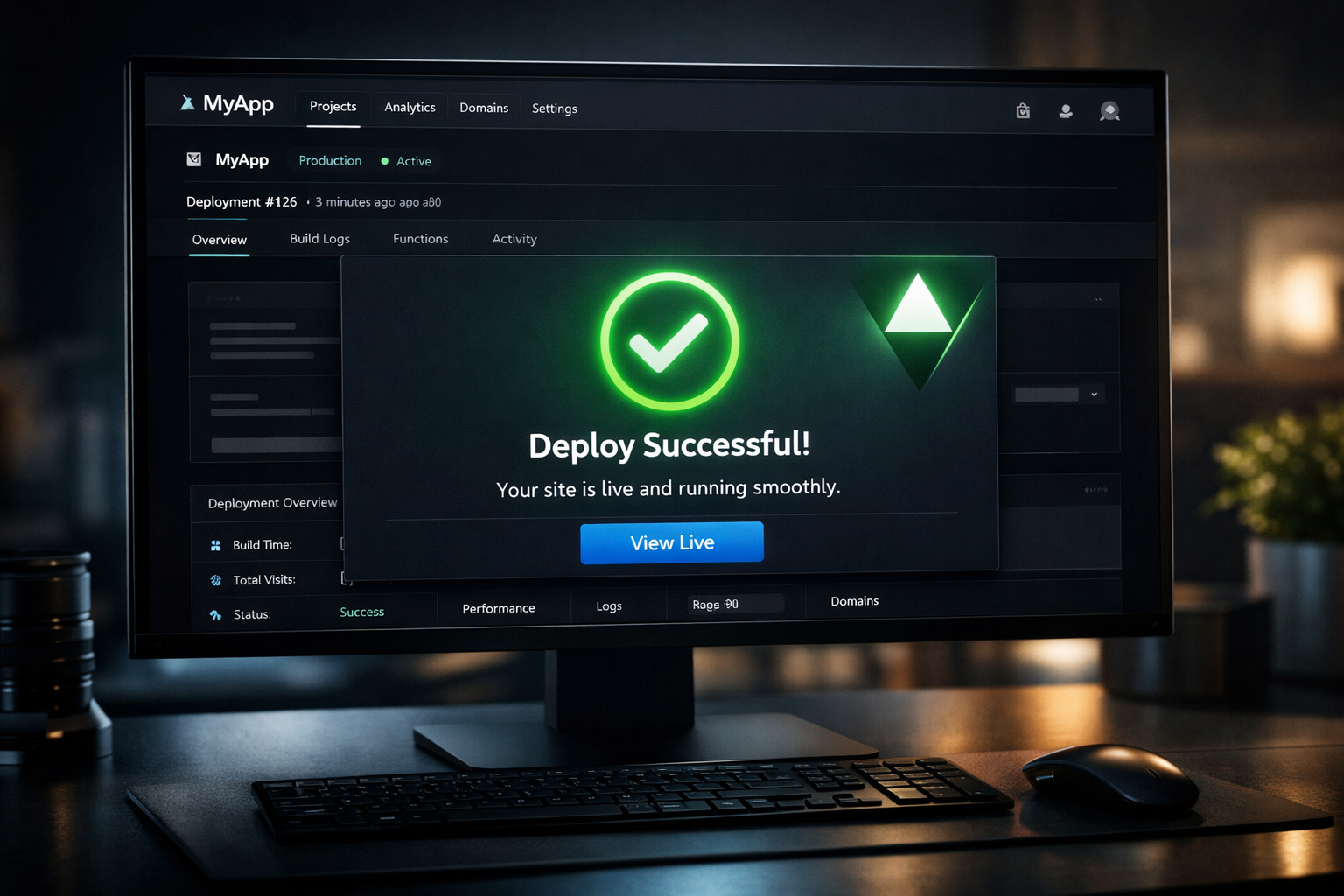 Pantalla de deploy en Vercel mostrando build exitoso de la app generada en v0