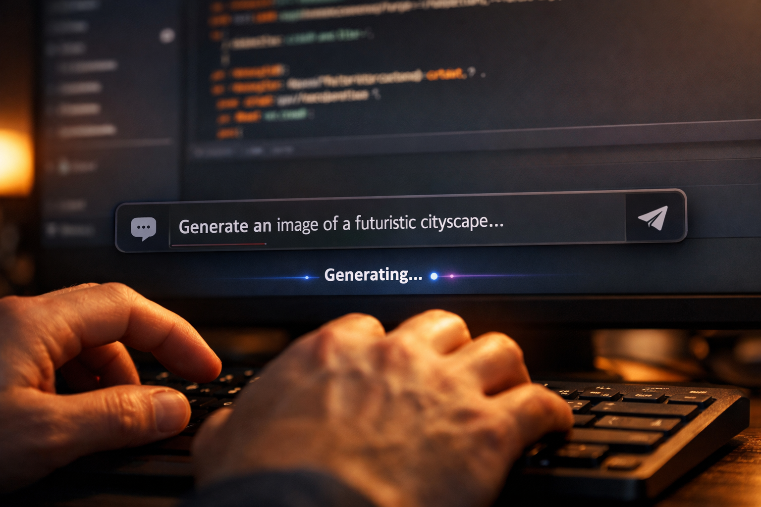 Ejemplo de prompt completo escrito en v0 para generar una landing page SaaS con tema oscuro