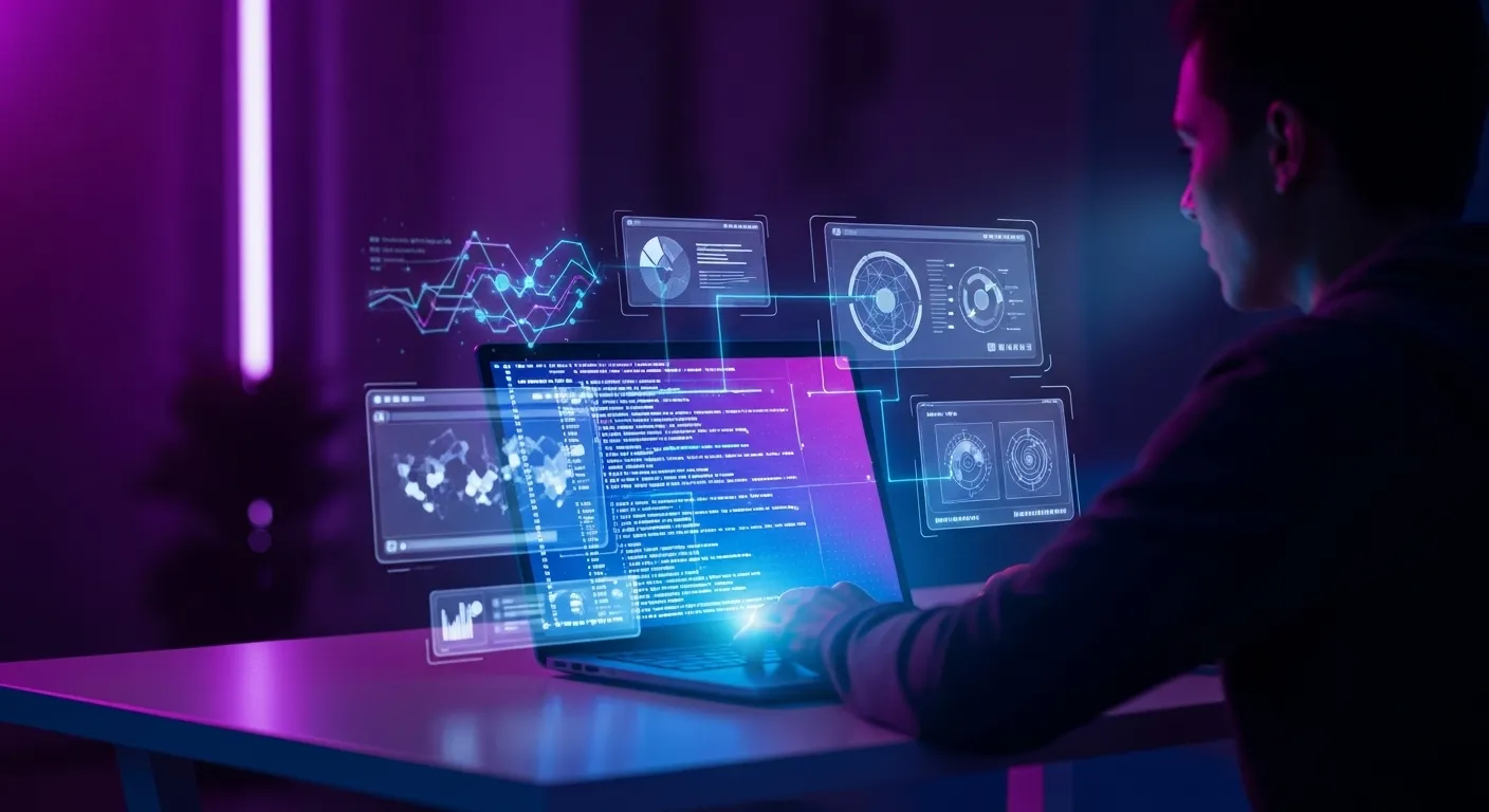 Persona creando una aplicación con inteligencia artificial mediante vibe coding en 2026